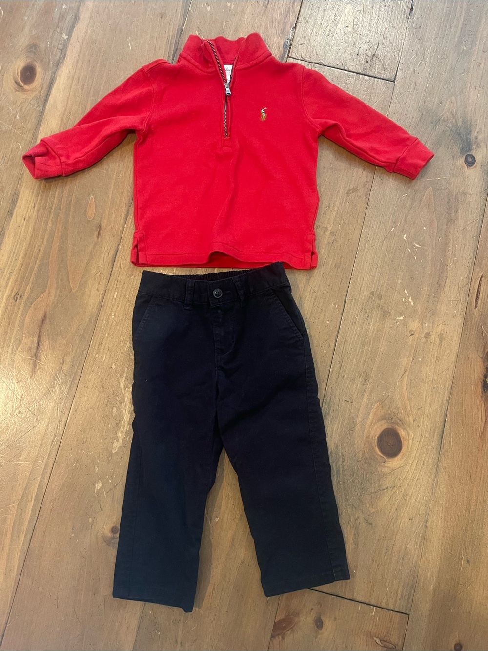 Polo by Ralph Lauren Red Quarter-Zip Sweatshirt & black pants for kids